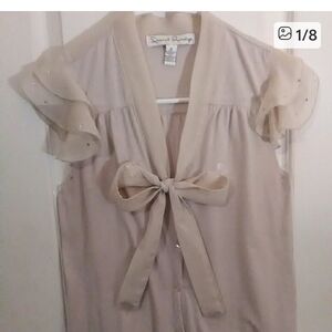 French Laundry Cream Blouse with Ruffle Sleeves and Bow